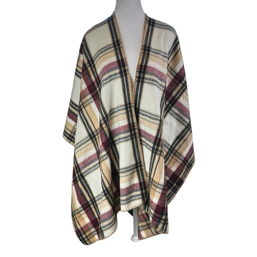 Woolrich Plaid Blanket Wrap Shawl Cape One Size Open Front
